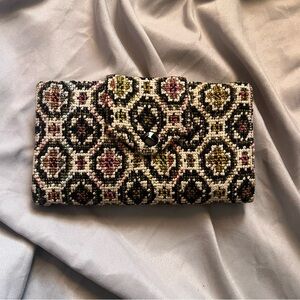 Patterned Clutch Wallet - Black, Cream & Multicolor